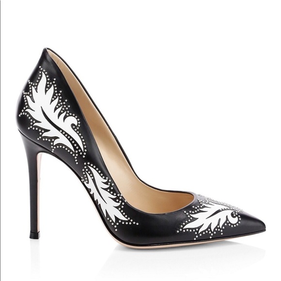 Gianvito Rossi Ellipsis High-Back Studded Leaf Leather Pumps - Size 38 - 105mm - Picture 2 of 7